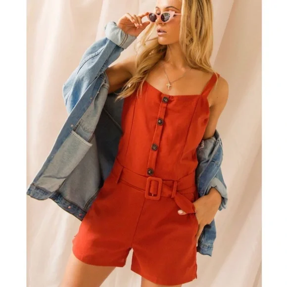 NWT Peppermayo Rust Belted Romper - Picture 3 of 3